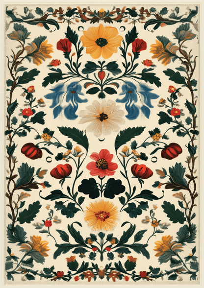 Affiche murale botanique, un kaléidoscope de nombreuses fleurs et feuilles de différentes couleurs.
