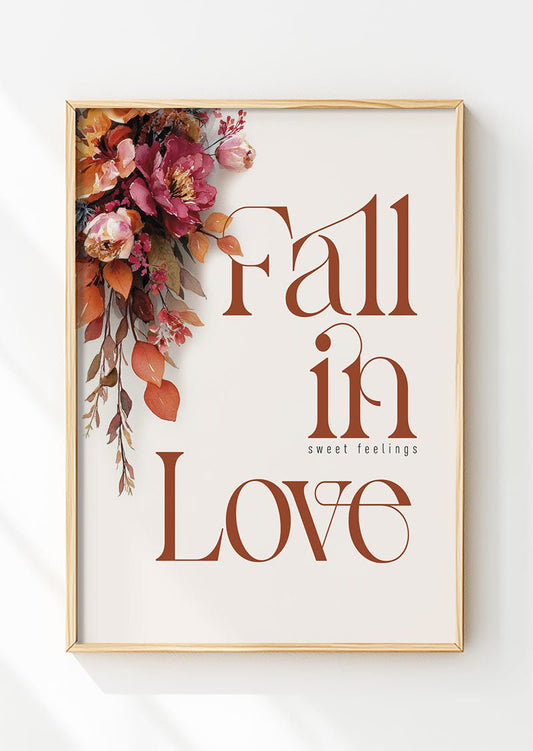 Affiche automne d'une composition florale avec texte encadrée dans un cadre en bois
