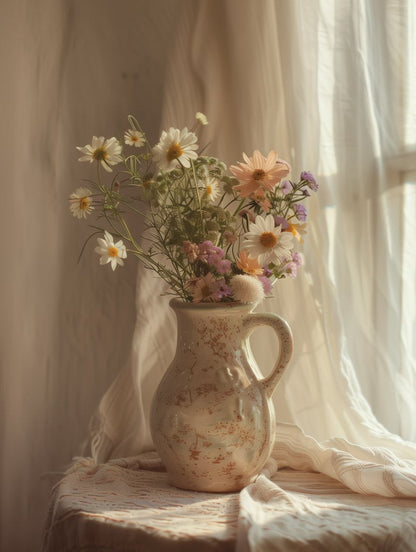Format 30x40cm du poster campagne montrant un vase et un bouquet de fleurs 