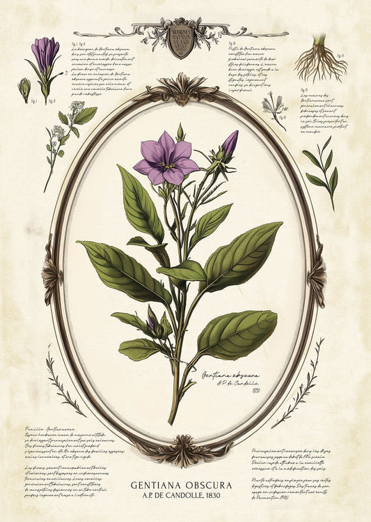 Planche botanique ancienne présentant une plante florale pour une décoration de cabinet de curiosités.