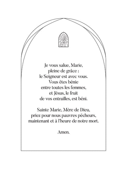 Poster religion représentant la prière à la vierge marie, texte noir sur fond blanc en format 30x40cm