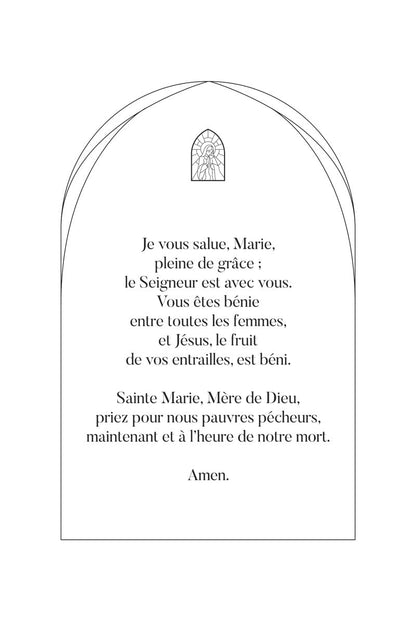 Poster religion prière à la vierge marie avec médaillon, texte noir sur fond blanc en taille 40x60cm