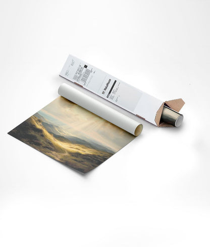 Affiche illustration biblique d'un paysage montagneux emballée dans un carton triangle