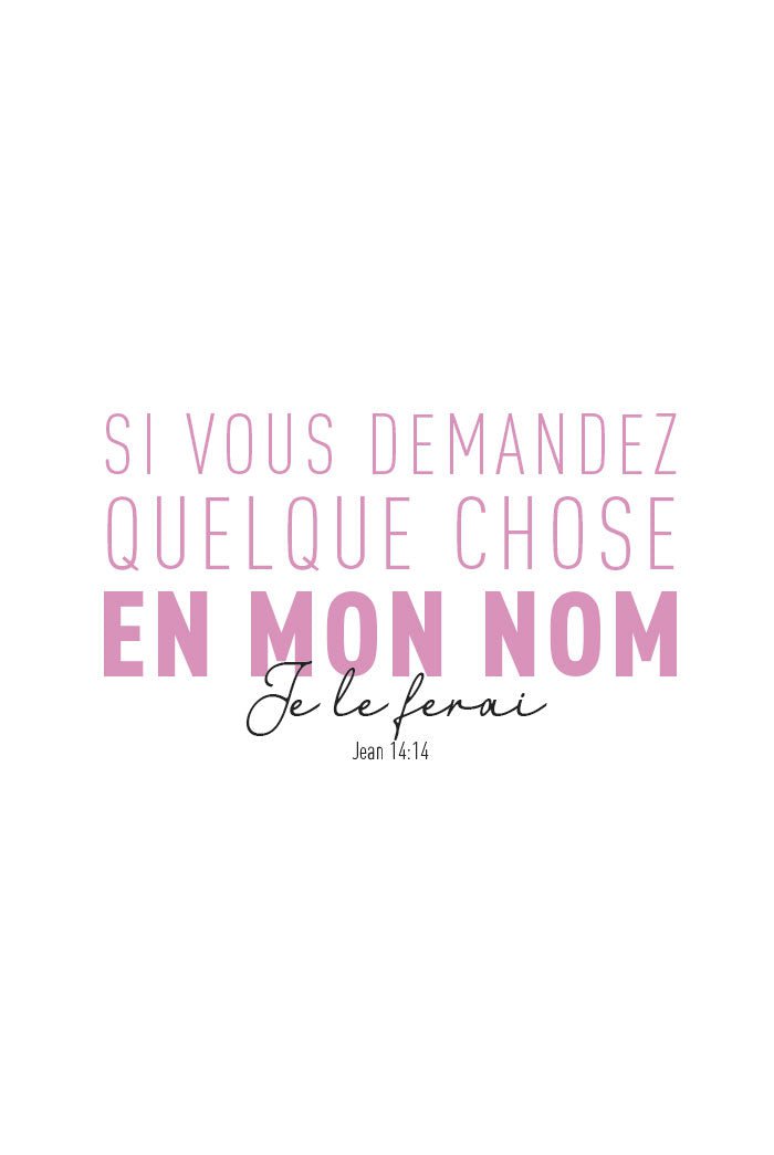 poster citation bible Jean 14:14 version rose et noir format 40x60cm