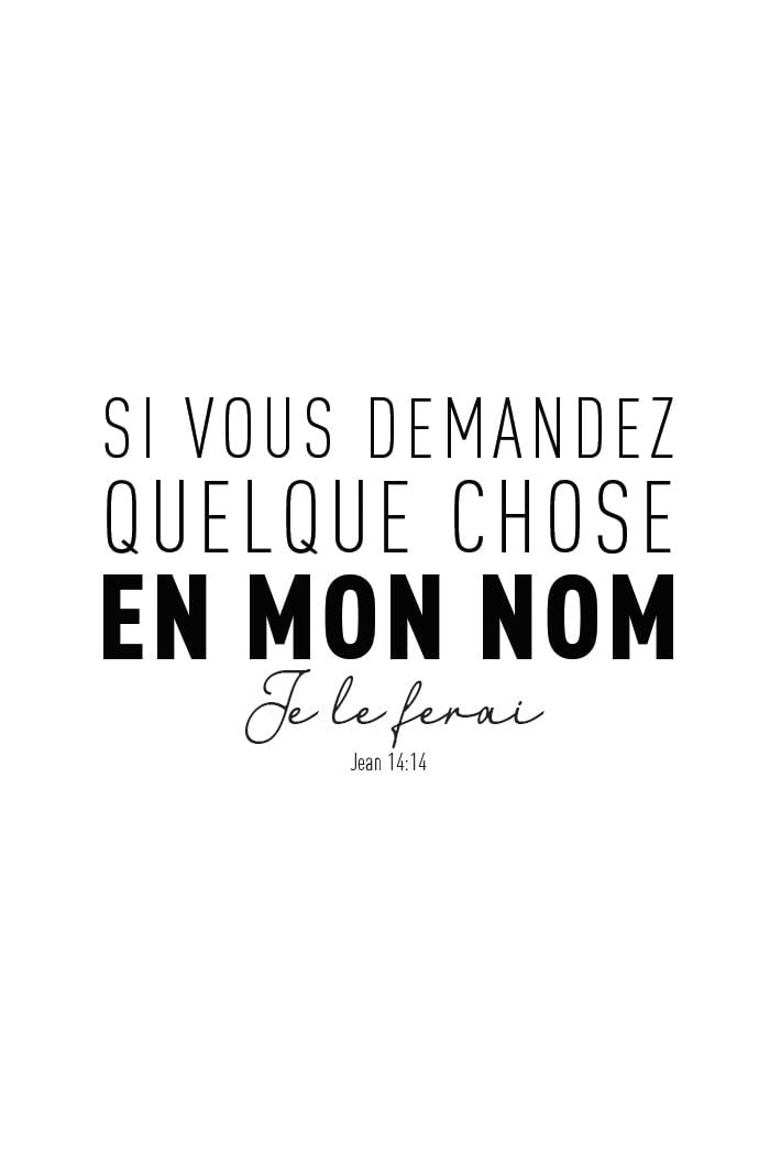 poster citation bible Jean 14:14 en noir, format 40x60cm