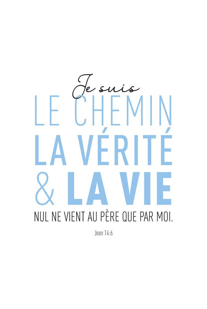 Format 40x60cm du poster citation bleu pastel et noir, tirée de la bible