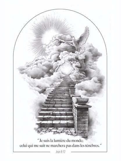 Poster chrétien d'un dessin à l'encre illustrant le chemin vers le paradis en format 30x40cm