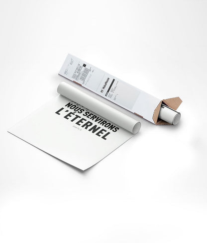 Affiche citation verset de la bible "nous servirons l'eternel" typo noir enroulée et mis dans un carton