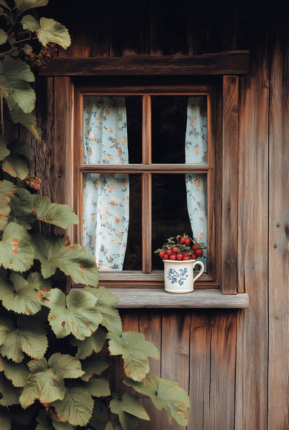 Affiche photographie d'une maison rustique de campagne montrant une fenêtre, en format 40x60cm