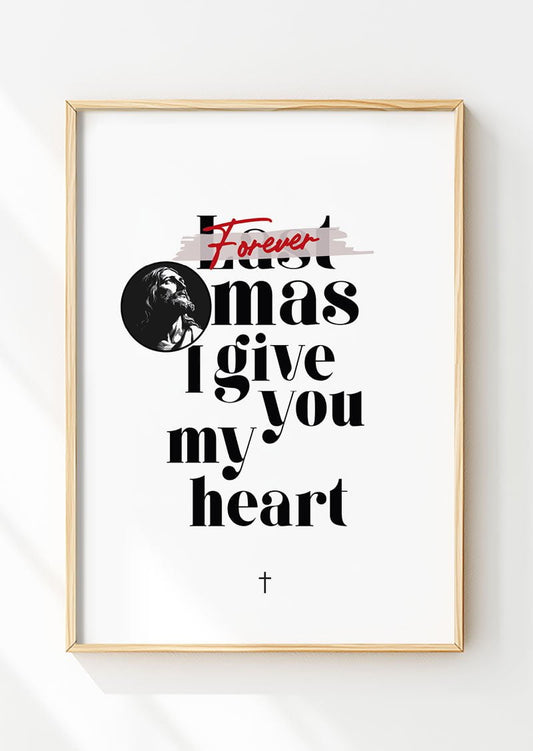 Affiche de noel typographie  noir sur blanc "forever christmas" dans un cadre en bois
