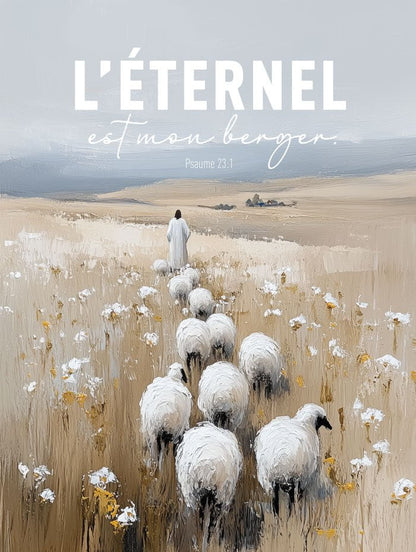 Poster foi et religion de jésus suivi de ses moutons dans un format 30x40 cm