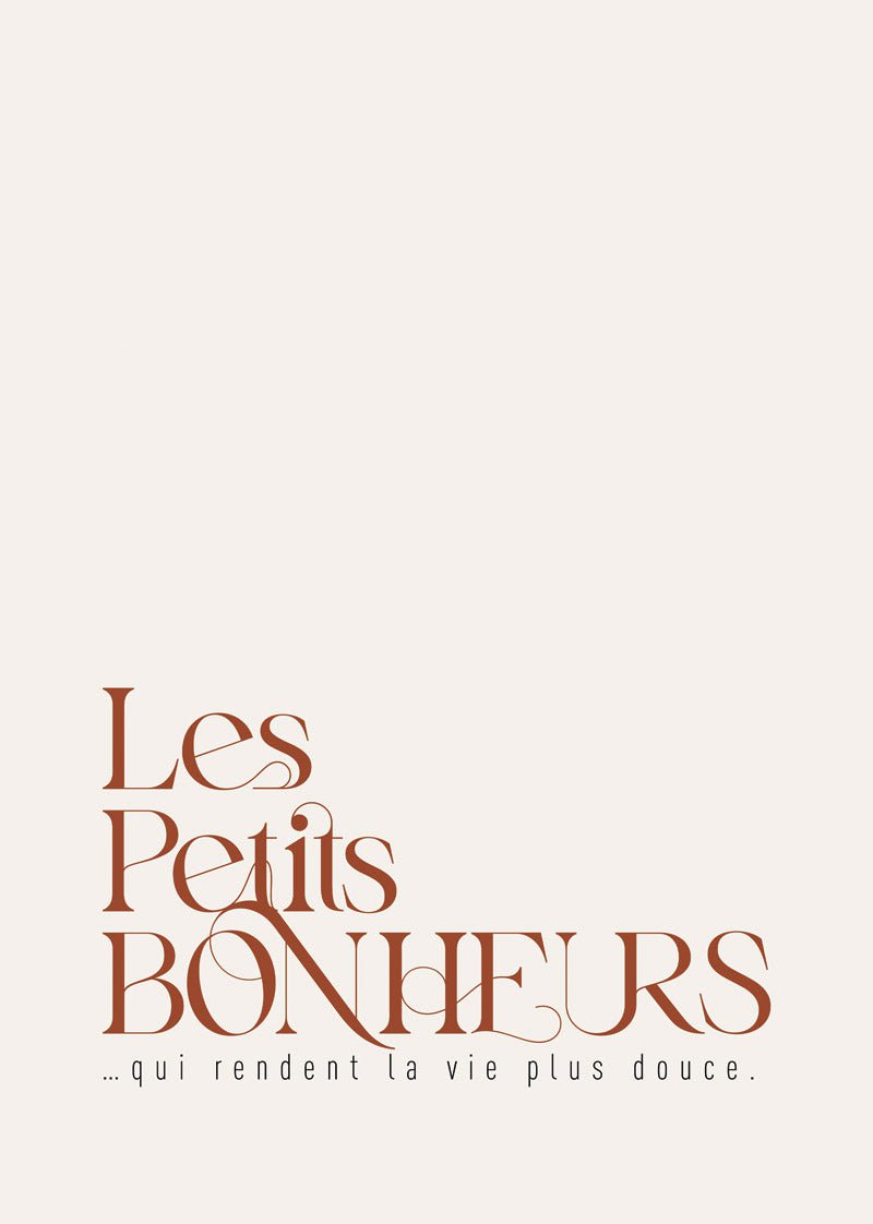 Affiche automne avec texte en bas à droite "les petits bonheurs..." sur fond clair