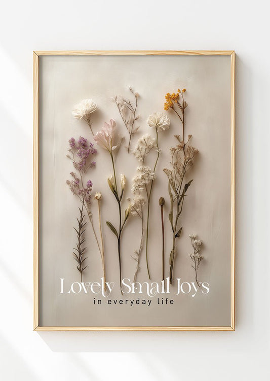 Affiche automne avec des fleurs séchée sur fond beige et un texte en blanc , dans un cadre