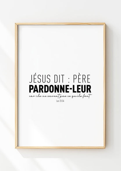 Affiche chrétienne luc 23:34 tirée de la bible, dans un cadre en bois
