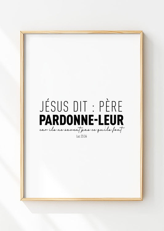 Affiche chrétienne luc 23:34 tirée de la bible, dans un cadre en bois
