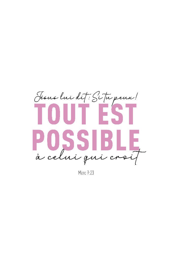 Poster religion Marc 9:23 typographie rose et noir en format 40x60cm