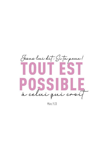 Poster religion Marc 9:23 typographie rose et noir en format 40x60cm
