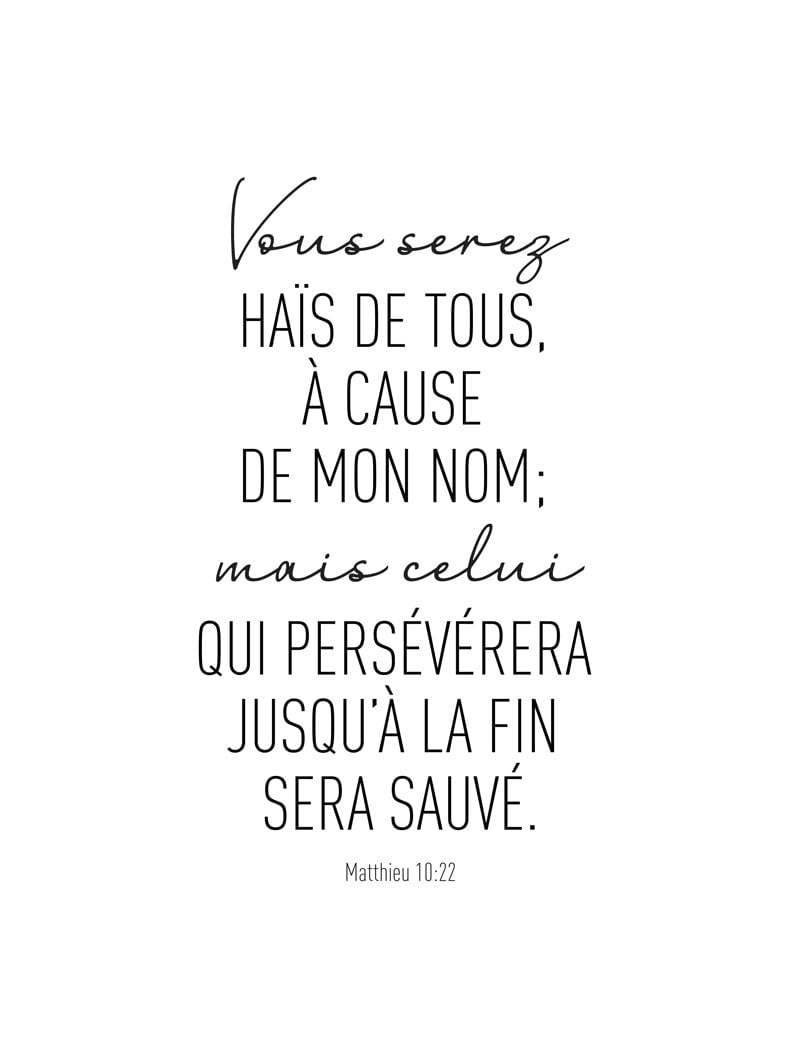 Affiche bible citation verset Matthieu 10:22 en format 30x40cm