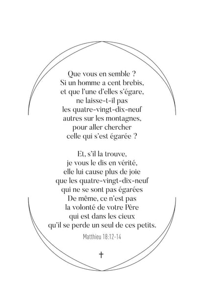poster typographie du verset biblique de matthieu 18:12-14 écrite noir sur blanc, en taille 40x60cm