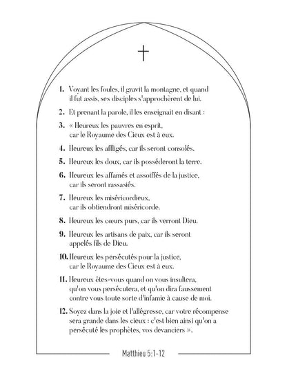 Poster citation du verset de la bible Matthieu 5:1-12 texte dans une arche noire en format 30x40cm