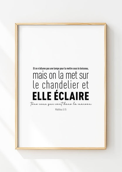 Affiche chrétienne du verset biblique matthieu 5:15 dans un cadre en bois