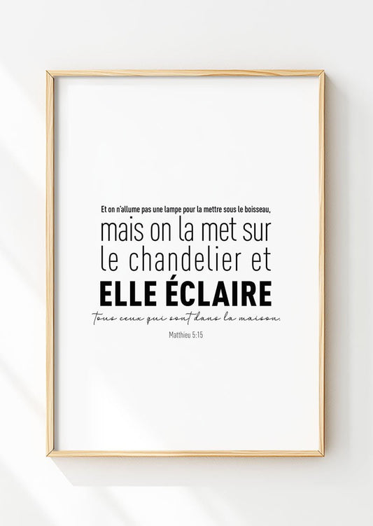 Affiche chrétienne du verset biblique matthieu 5:15 dans un cadre en bois