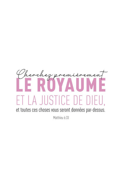 Affiche typographie Matthieu 6:33 en typo rose, format 40x60 cm