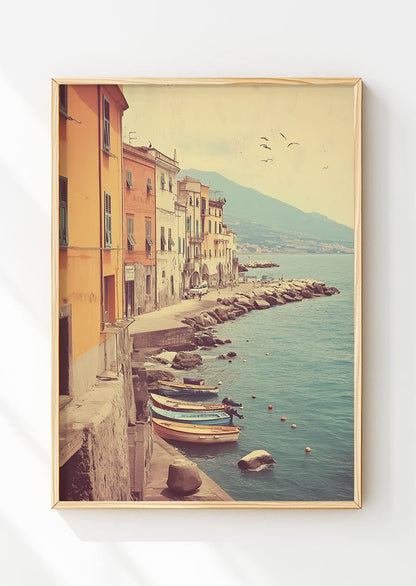 Poster photo de ville vintage, en plein été de la côte italienne, dans un cadre en bois
