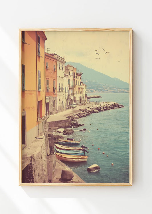Poster photo de ville vintage, en plein été de la côte italienne, dans un cadre en bois