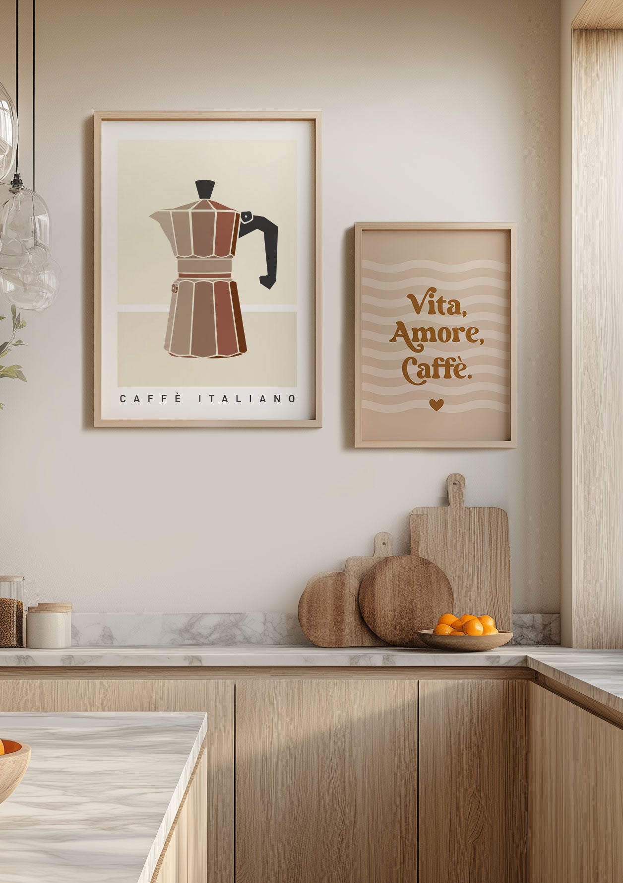 Deux affiches italie pour cuisine illustration et typo minimaliste dans une cuisine