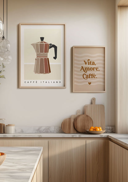 Deux affiches italie pour cuisine illustration et typo minimaliste dans une cuisine