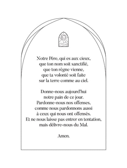 Affiche typographie illustrant la prière "notre père" au centre d'une voute, en format 30x40 cm