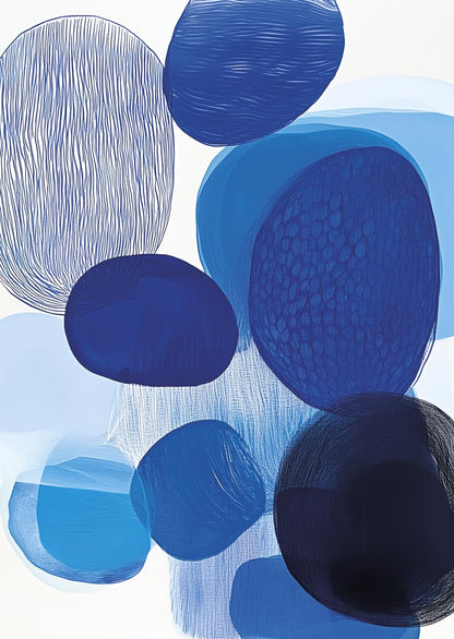 Affiche contemporaine de formes abstraites bleue, superposées