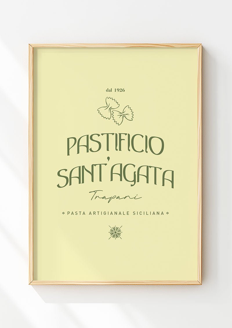 Poster été typographie vintage Pastificio sant'agata dans un cadre en bois