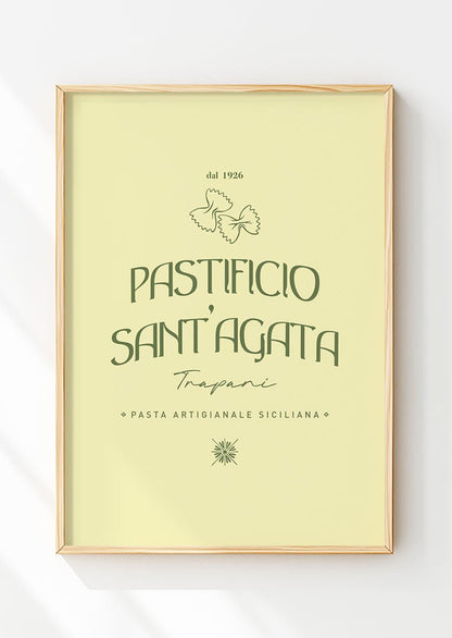 Poster été typographie vintage Pastificio sant'agata dans un cadre en bois