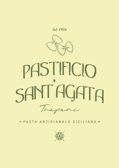 Affiche été typographie Pastificio sant'agata sur fond jaune pale