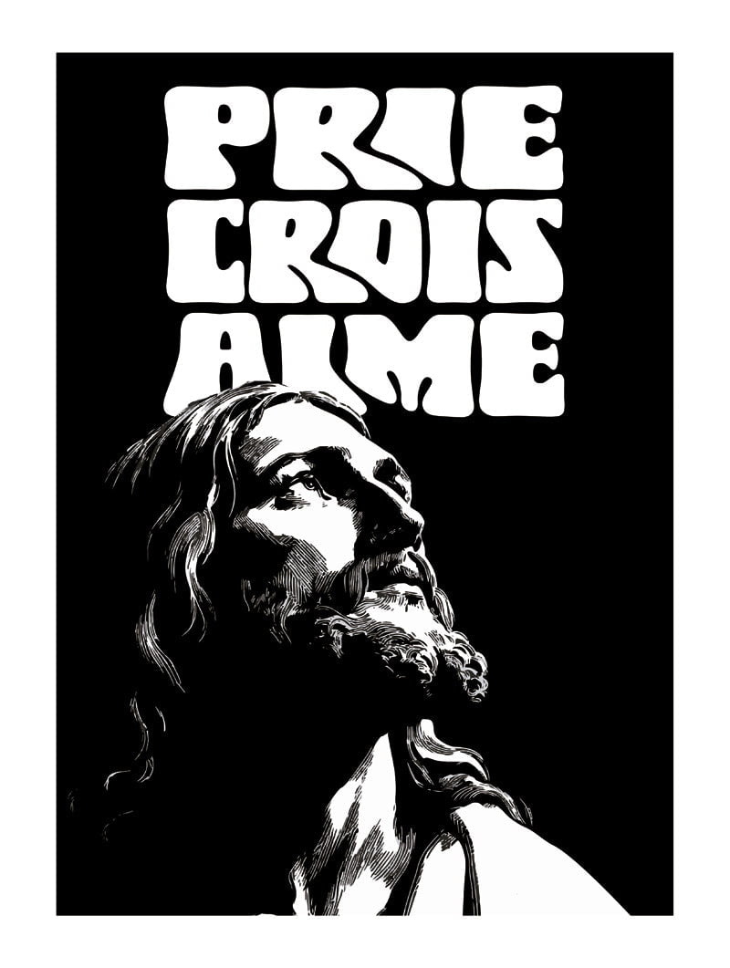 Poster chrétien représentant jésus avec texte en blanc sur noir en format 30x40cm