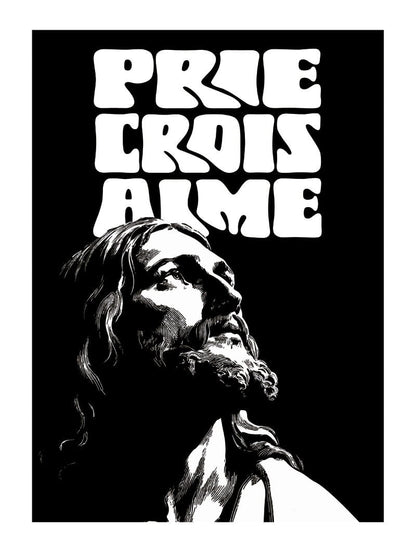 Poster chrétien représentant jésus avec texte en blanc sur noir en format 30x40cm