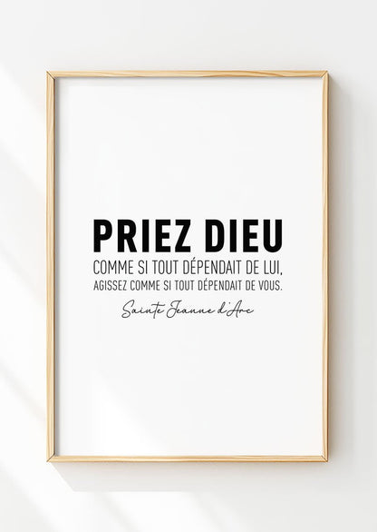 Affiche chrétienne d'une citation de sainte jeanne d'arc, mis en valeur dans un cadre