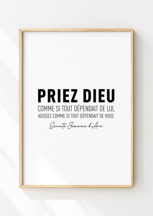 Affiche chrétienne d'une citation de sainte jeanne d'arc, mis en valeur dans un cadre