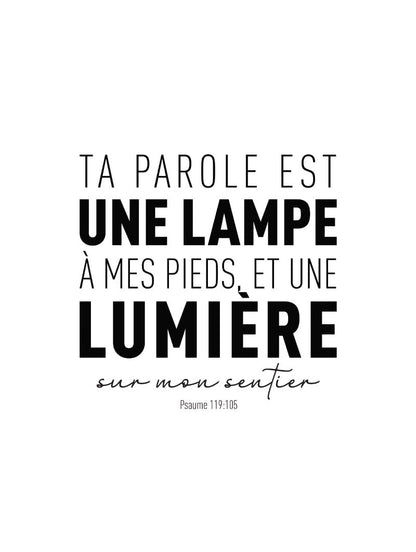 Format 30x40cm de l'affiche typographie du psaume 119:105