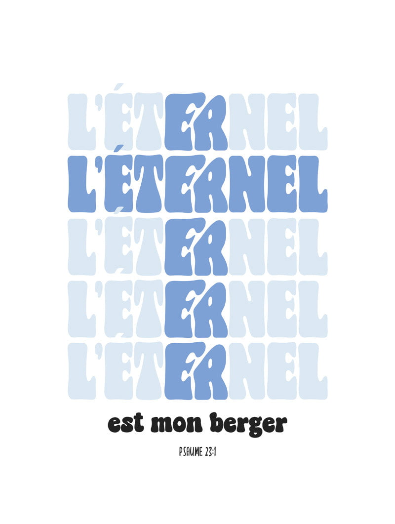 Poster art biblique format 30x40cm psaume 23:1 en bleu
