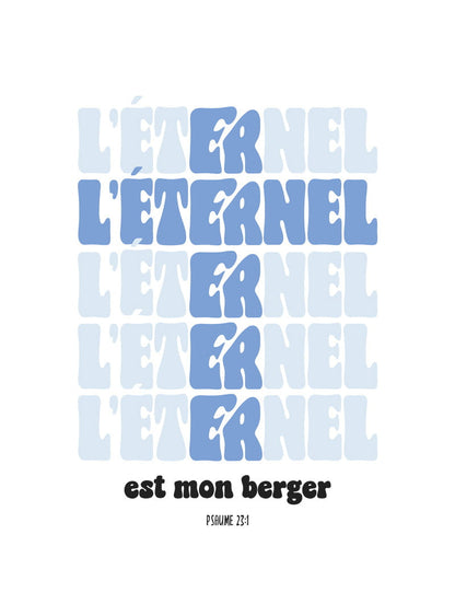 Poster art biblique format 30x40cm psaume 23:1 en bleu