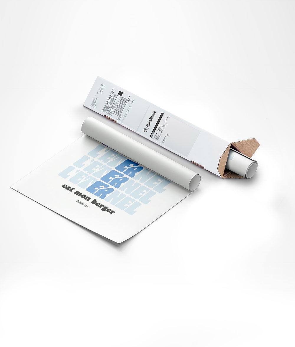 Mise en carton du poster citation bible "l'éternel" en bleu, roulée sur tube