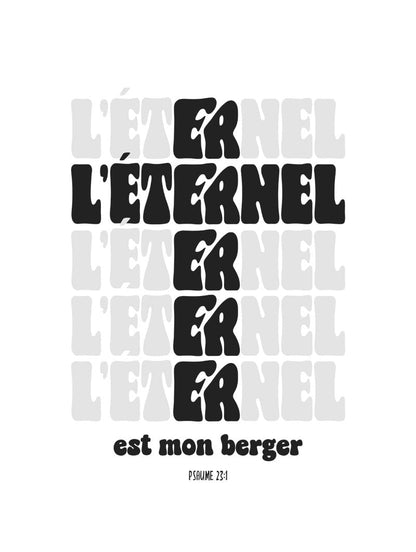 Poster art biblique "l'éternel est mon berger" noir et gris format 30x40cm