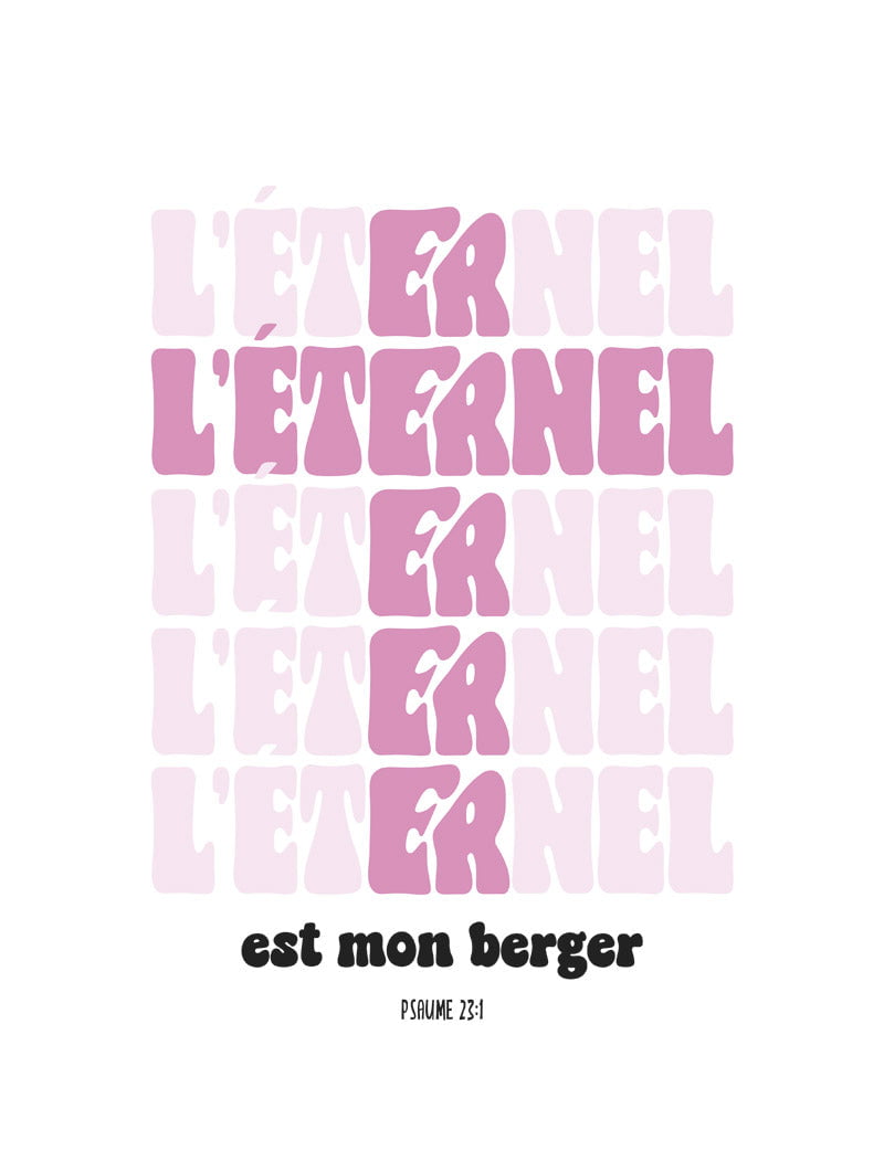 Affiche biblique "l'eternel est mon berger" en couleur rose, format 30x40cm
