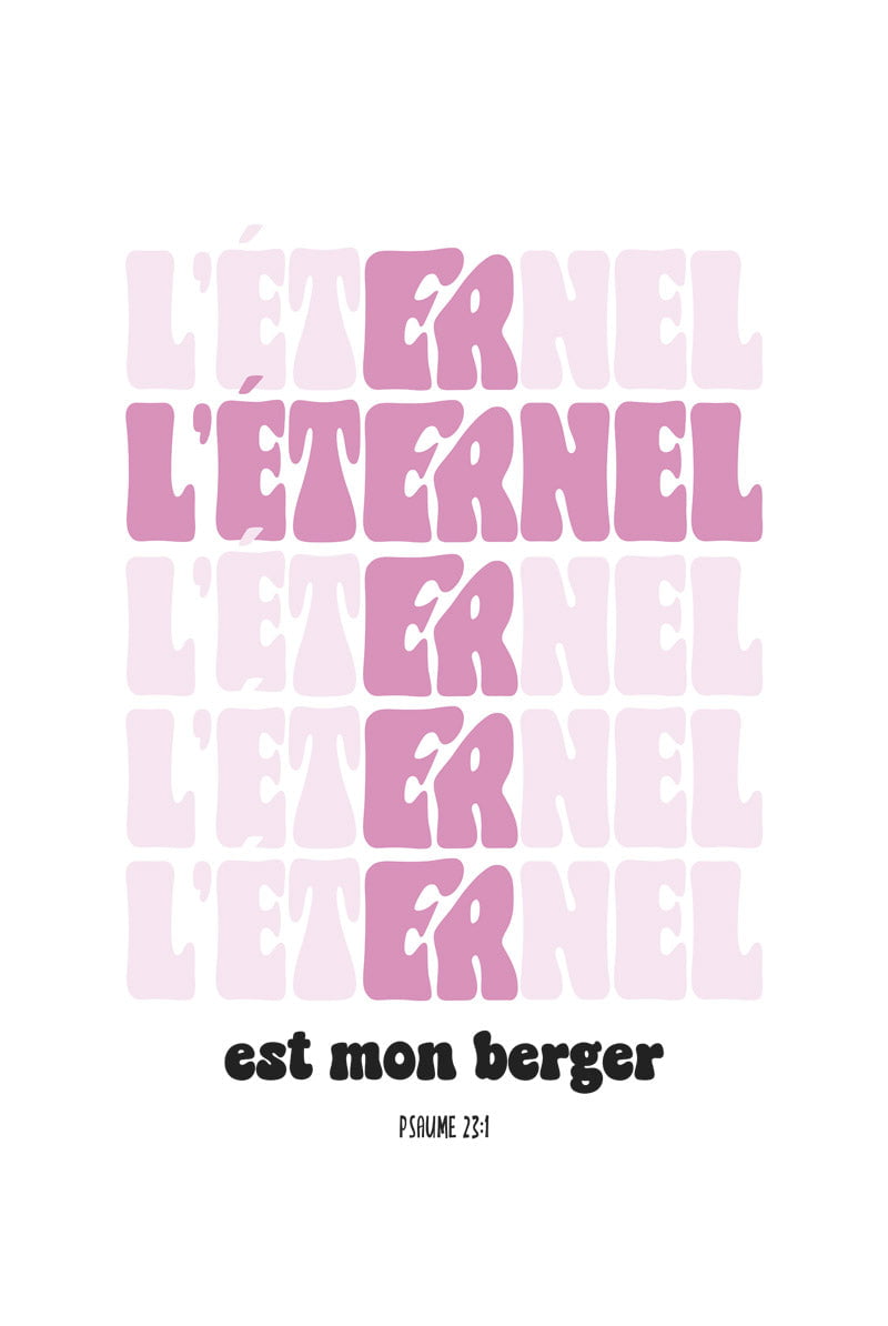 Déco chrétienne de l'affiche "l'eternel est mon berger" en rose, format 40x60cm