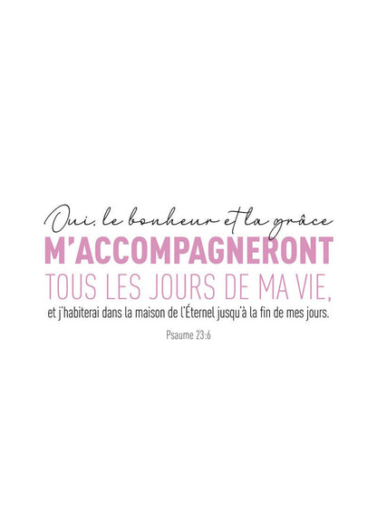 Poster religion du psaume 26:3 de la bible en coloris rose et noir sur fond blanc