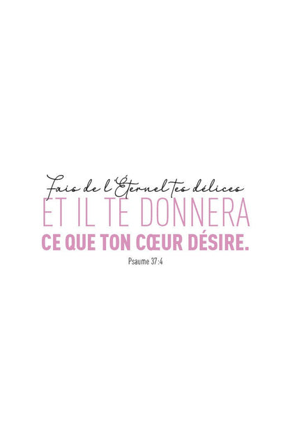 Poster typographie "fais de l'éternel tes délices" psaume 24 en rose et noir, taille 40x60cm