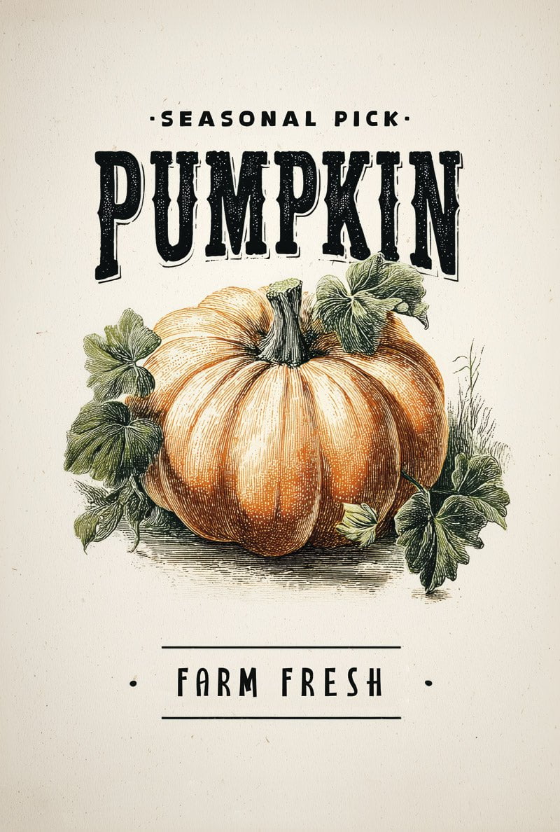Poster automne illustration d'une citrouille avec texte en noir en format 40x60cm